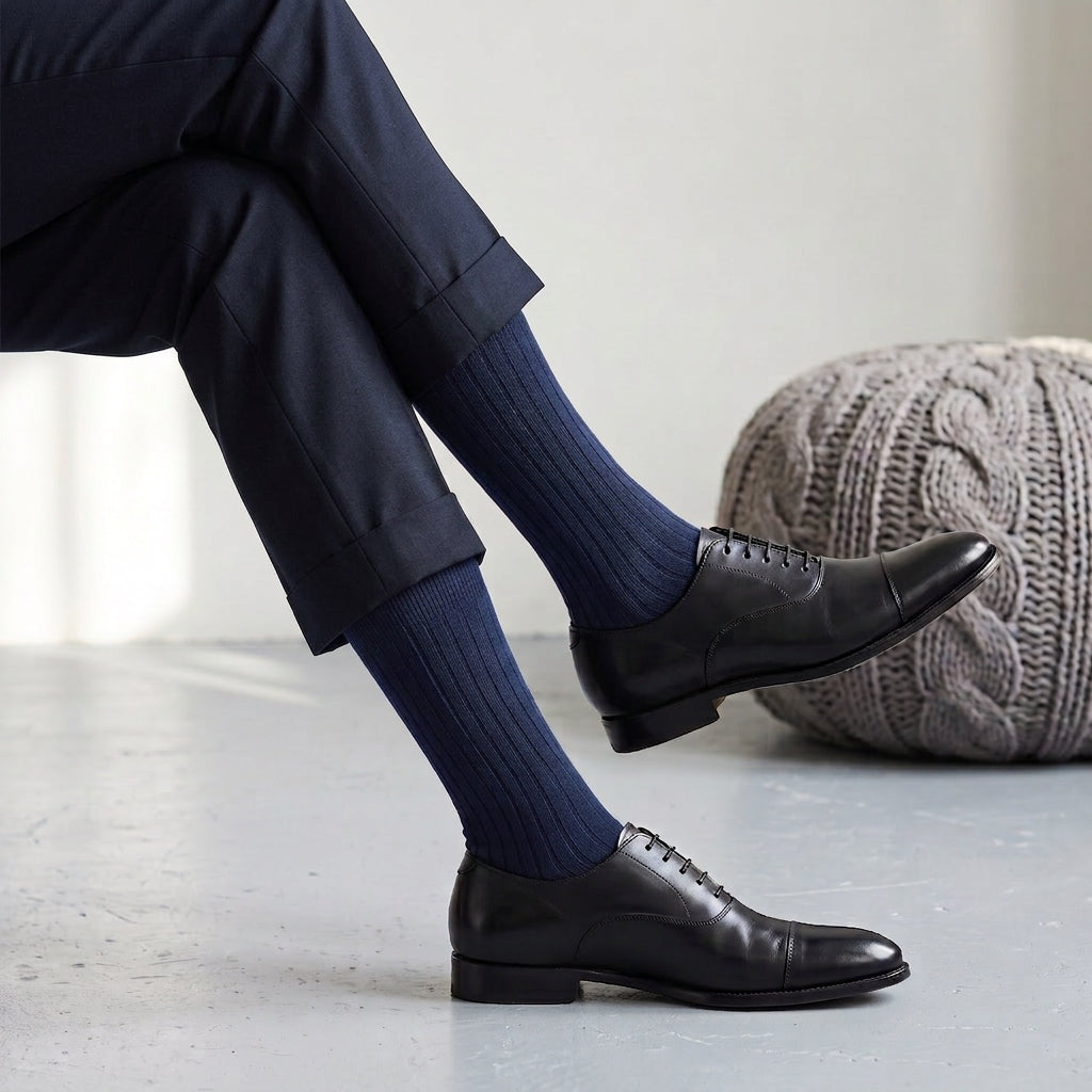 Worn over the calf with Oxford shoes - Navy Blue